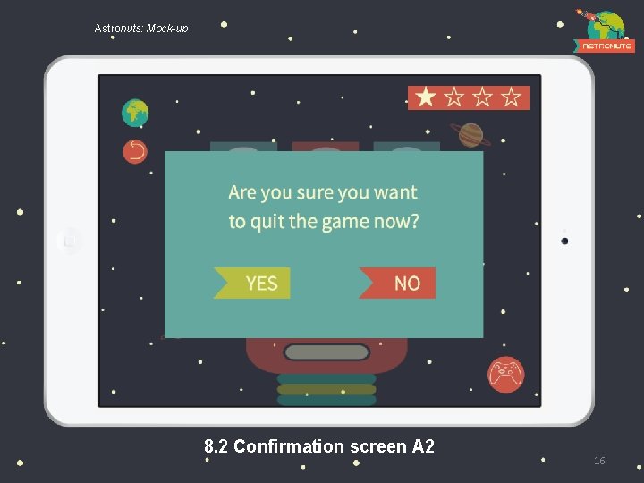 Astronuts: Mock-up 8. 2 Confirmation screen A 2 16 