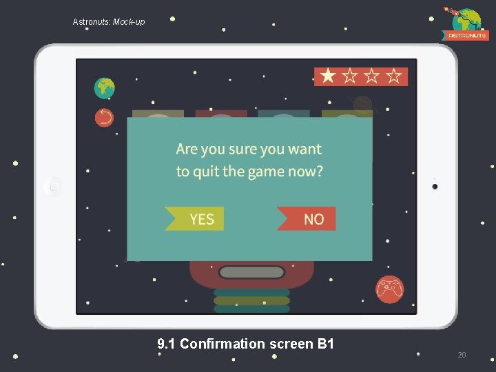 Astronuts: Mock-up 9. 1 Confirmation screen B 1 20 