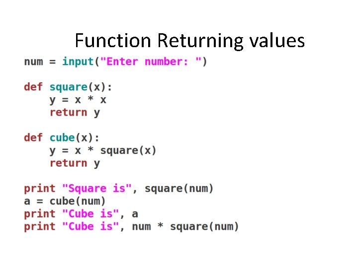 Function Returning values 