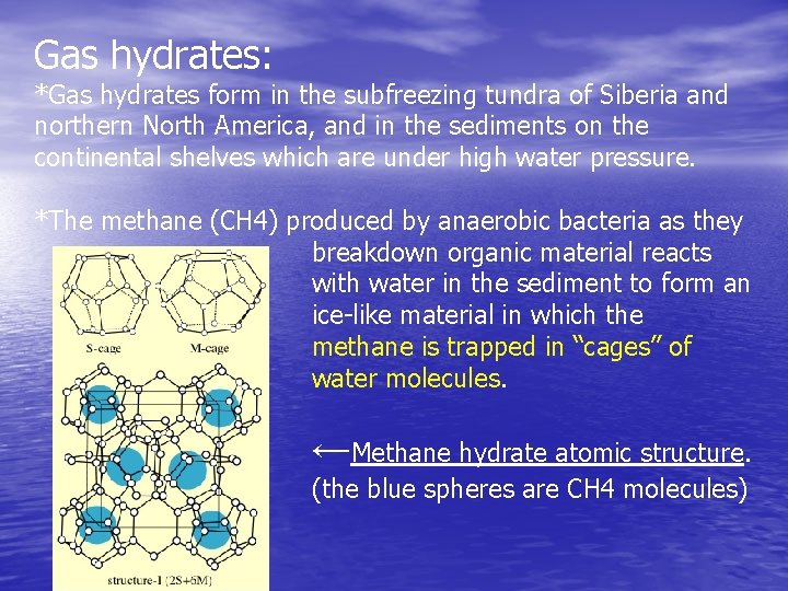Gas hydrates: *Gas hydrates form in the subfreezing tundra of Siberia and northern North