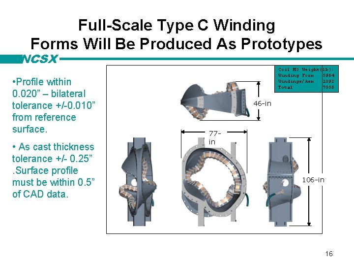 Full-Scale Type C Winding Forms Will Be Produced As Prototypes NCSX • Profile within