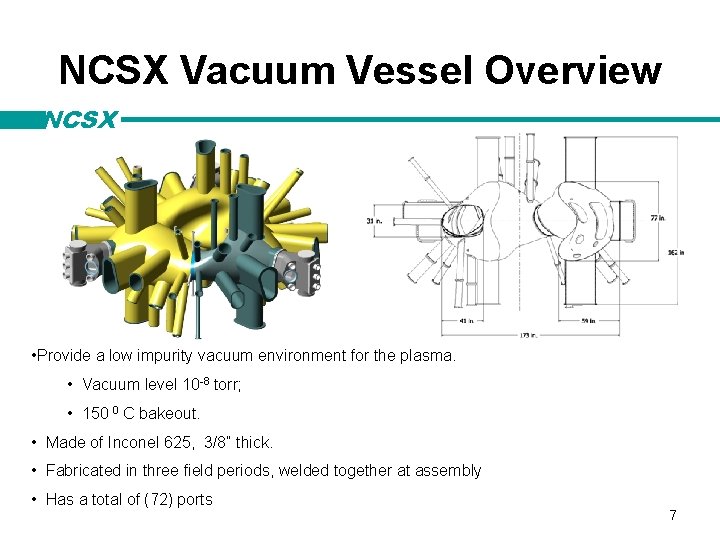 NCSX Vacuum Vessel Overview NCSX • Provide a low impurity vacuum environment for the