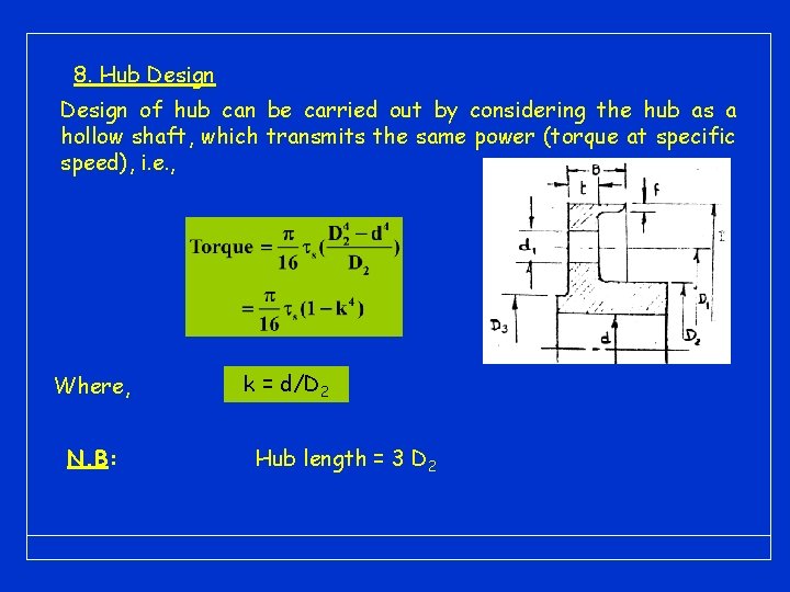 8. Hub Design of hub can be carried out by considering the hub as 8. Hub Design of hub can be carried out by considering the hub as