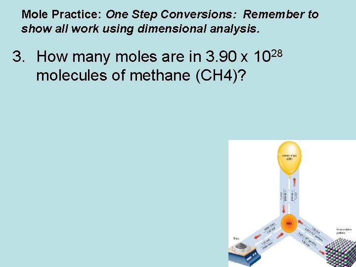 Mole Practice: One Step Conversions: Remember to show all work using dimensional analysis. 3.