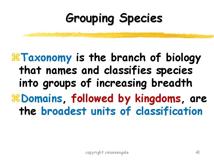 Grouping Species z. Taxonomy is the branch of biology that names and classifies species