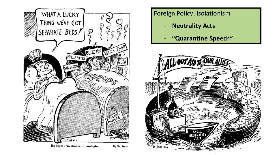 Foreign Policy: Isolationism - Neutrality Acts - “Quarantine Speech” 