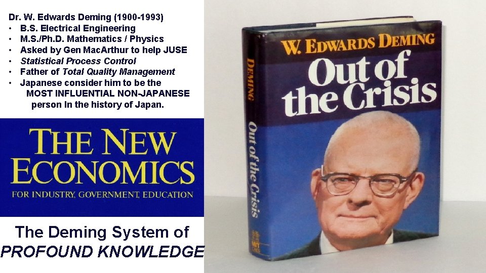 Dr. W. Edwards Deming (1900 -1993) • B. S. Electrical Engineering • M. S.