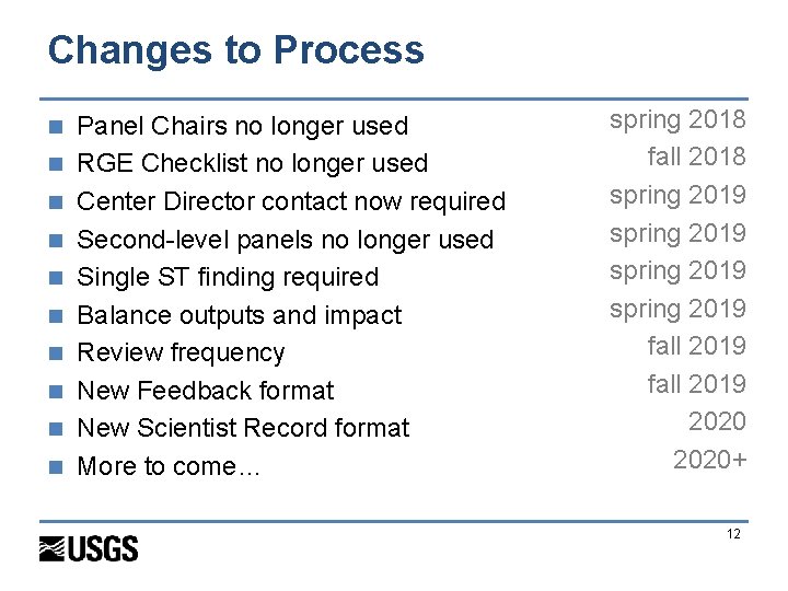 Changes to Process n n n n n Panel Chairs no longer used RGE