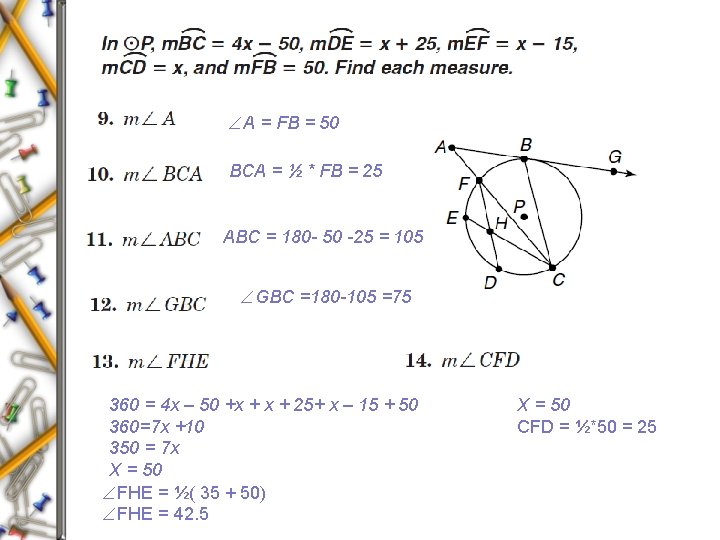  A = FB = 50 BCA = ½ * FB = 25 ABC