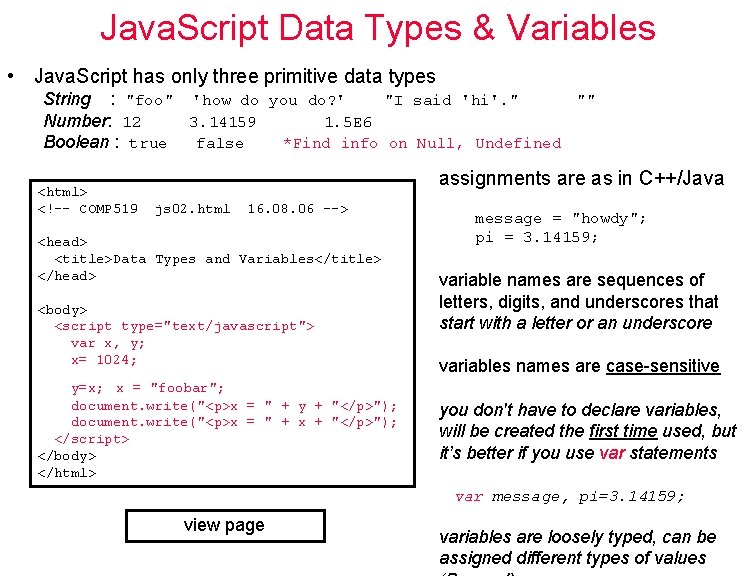 Java. Script Data Types & Variables • Java. Script has only three primitive data