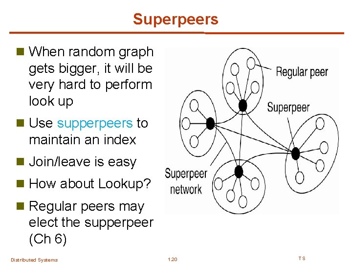 Superpeers n When random graph gets bigger, it will be very hard to perform