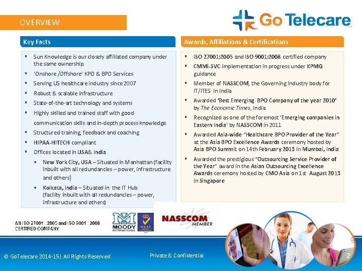 OVERVIEW Key Facts Awards, Affiliations & Certifications § Sun Knowledge is our closely affiliated