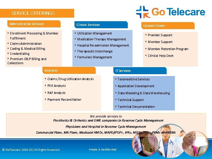 SERVICE OFFERINGS Administrative Services Clinical Services § Enrollment Processing & Member Fulfillment § Claims