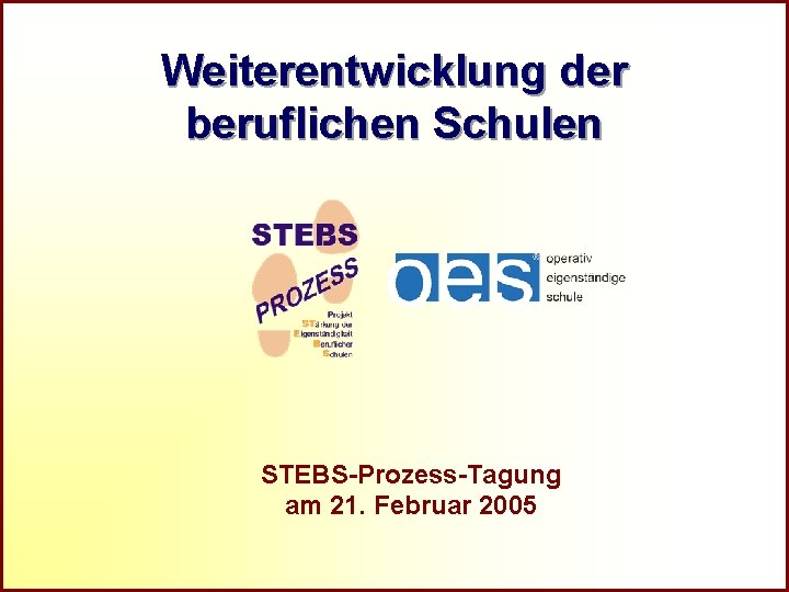 R Weiterentwicklung der beruflichen Schulen STEBS-Prozess-Tagung am 21. Februar 2005 Referat Grundsatzfragen beruflicher Schulen