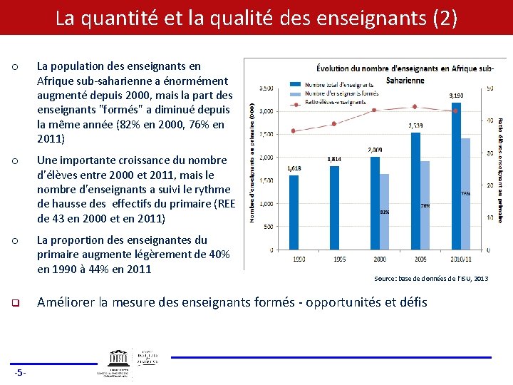 La quantité et la qualité des enseignants (2) o La population des enseignants en