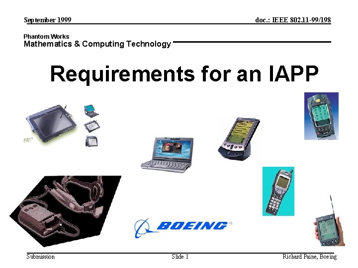 September 1999 doc. : IEEE 802. 11 -99/198 Phantom Works Mathematics & Computing Technology