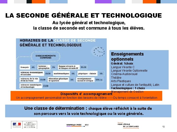 LA SECONDE GÉNÉRALE ET TECHNOLOGIQUE Au lycée général et technologique, la classe de seconde