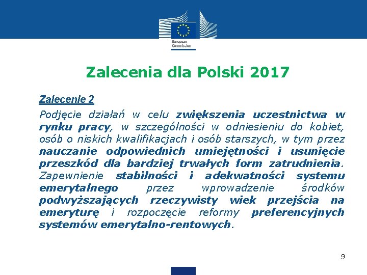 Zalecenia dla Polski 2017 • Zalecenie 2 • Podjęcie działań w celu zwiększenia uczestnictwa