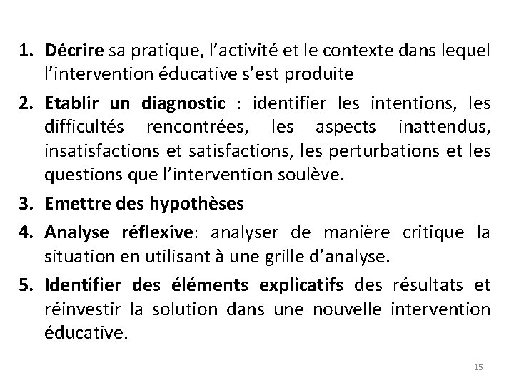 1. Décrire sa pratique, l’activité et le contexte dans lequel l’intervention éducative s’est produite