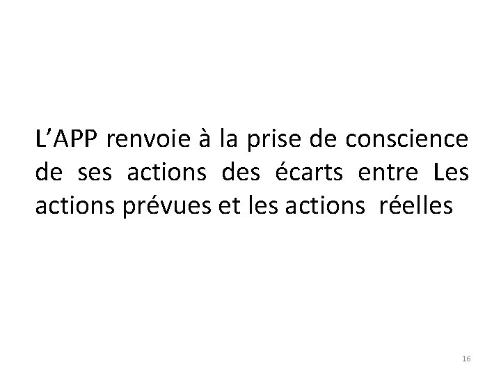 L’APP renvoie à la prise de conscience de ses actions des écarts entre Les