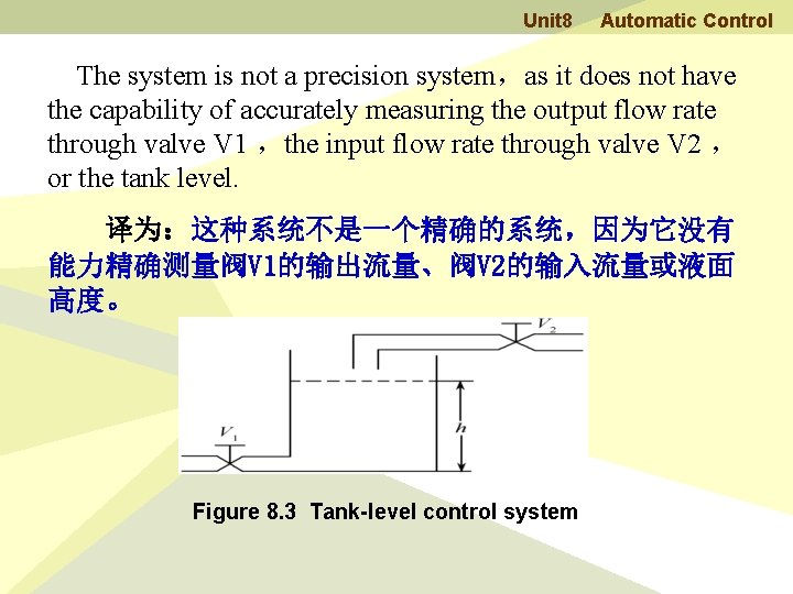 Unit 8 Automatic Control The system is not a precision system，as it does not