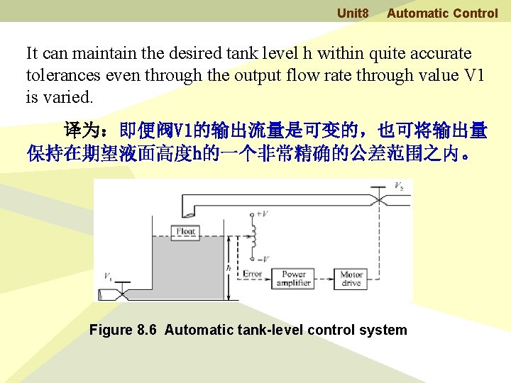 Unit 8 Automatic Control It can maintain the desired tank level h within quite