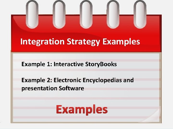 Integration Strategy Examples Example 1: Interactive Story. Books Example 2: Electronic Encyclopedias and presentation