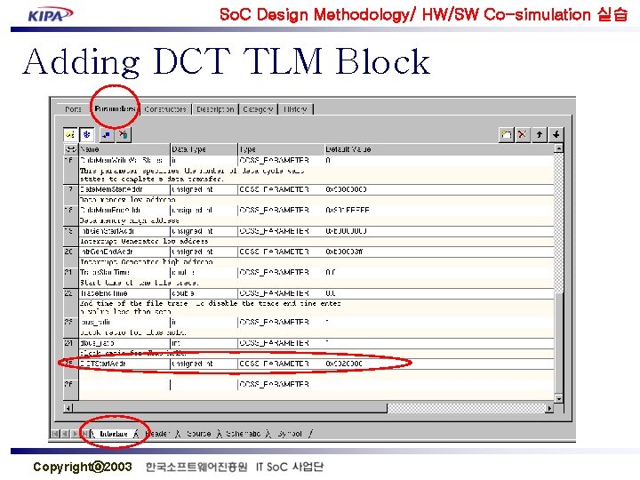 So. C Design Methodology/ HW/SW Co-simulation 실습 Adding DCT TLM Block Copyrightⓒ 2003 