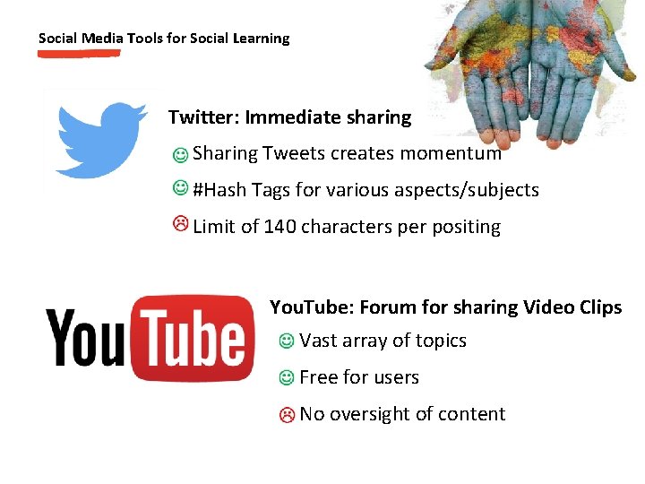 Social Media Tools for Social Learning Twitter: Immediate sharing Sharing Tweets creates momentum #Hash