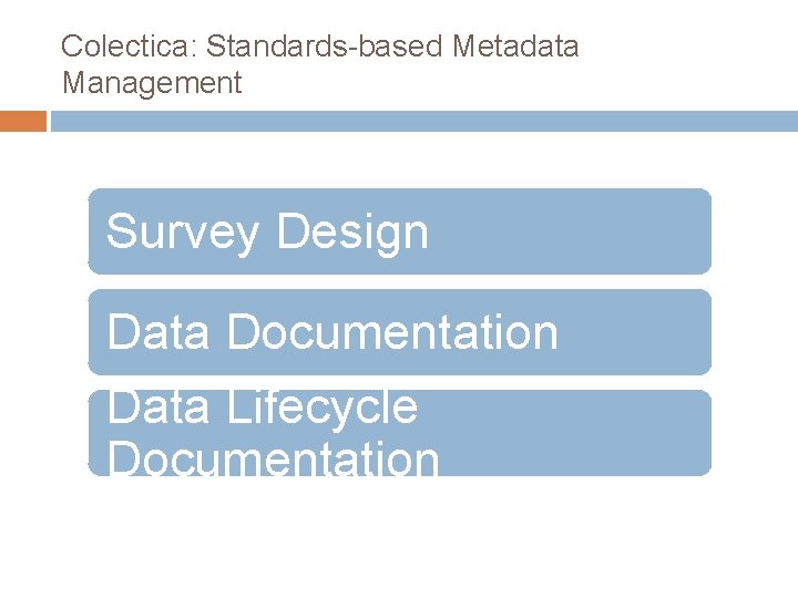 Colectica: Standards-based Metadata Management Survey Design Data Documentation Data Lifecycle Documentation 