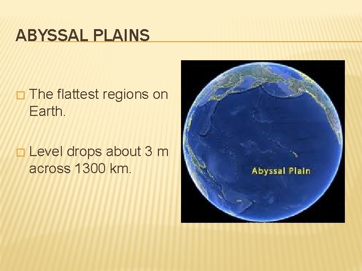 ABYSSAL PLAINS � The flattest regions on Earth. � Level drops about 3 m