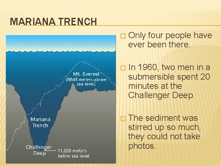 MARIANA TRENCH � Only four people have ever been there. � In 1960, two