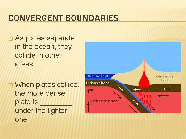 CONVERGENT BOUNDARIES � As plates separate in the ocean, they collide in other areas.