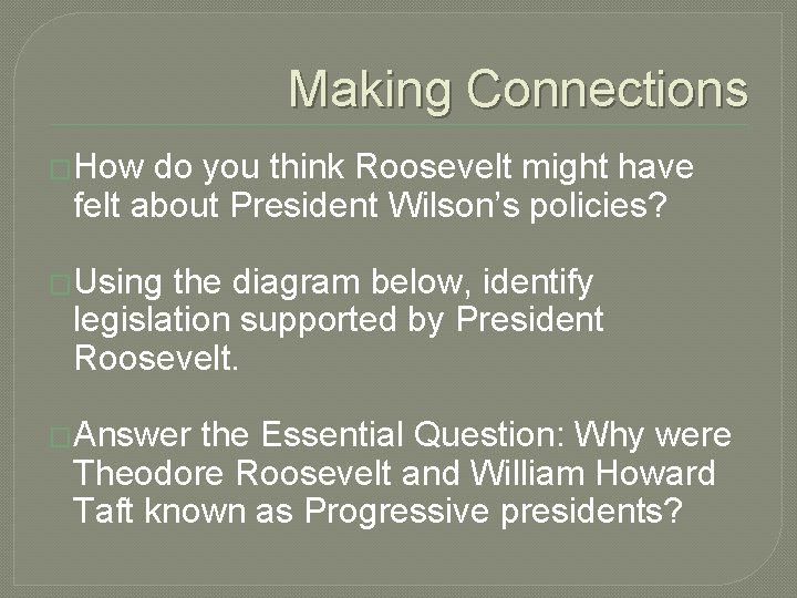 Making Connections �How do you think Roosevelt might have felt about President Wilson’s policies?