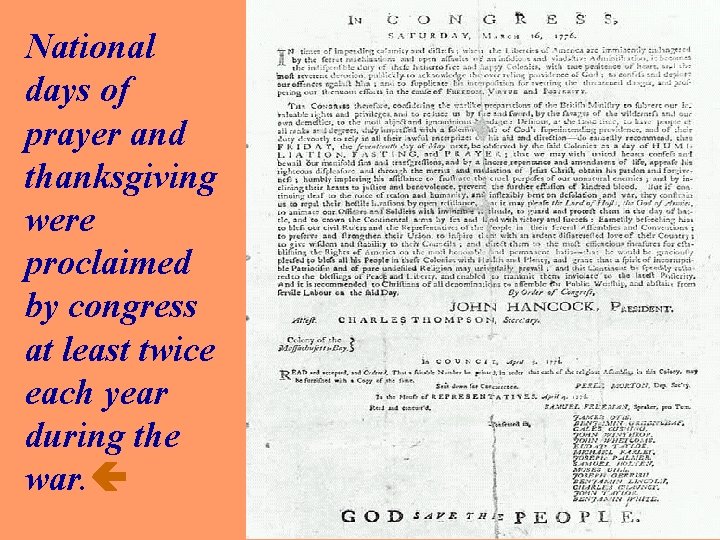 National days of prayer and thanksgiving were proclaimed by congress at least twice each