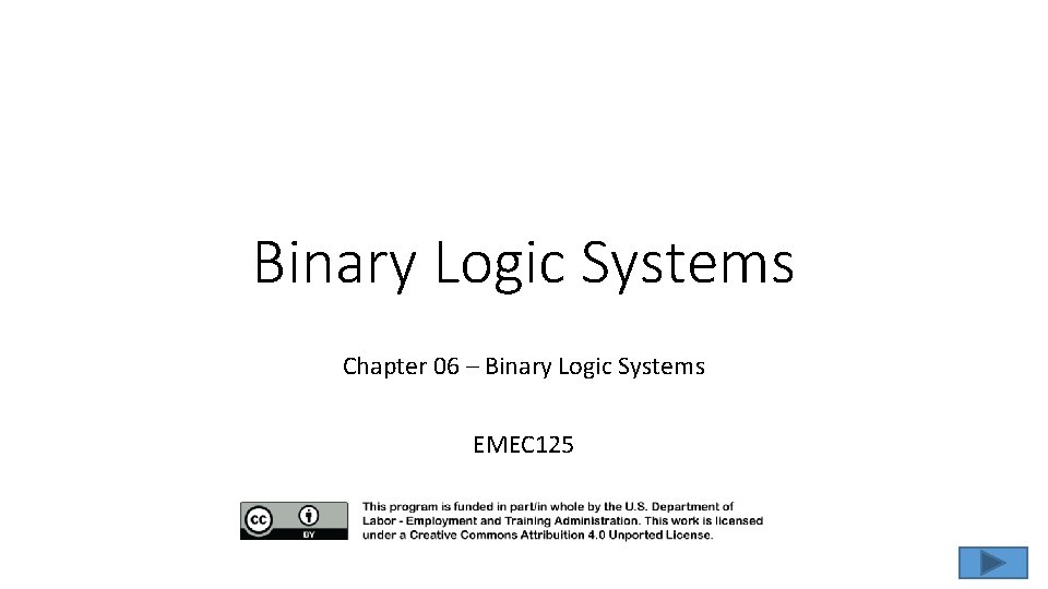 Binary Logic Systems Chapter 06 – Binary Logic Systems EMEC 125 