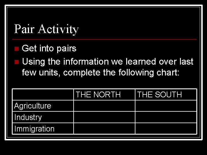 Pair Activity Get into pairs n Using the information we learned over last few