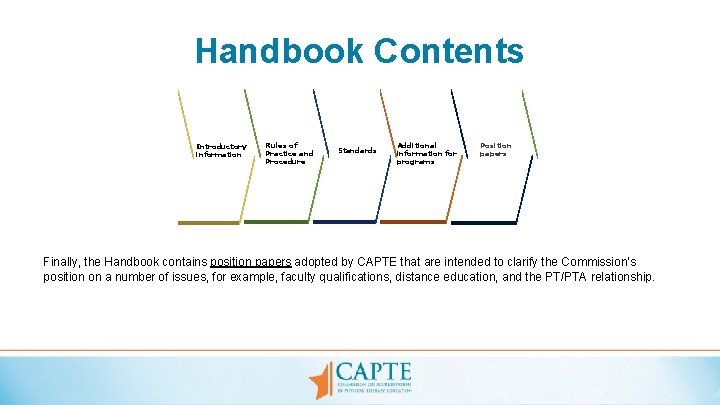 Handbook Contents Introductory information Rules of Practice and Procedure Standards Additional information for programs