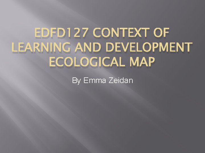 EDFD 127 CONTEXT OF LEARNING AND DEVELOPMENT ECOLOGICAL MAP By Emma Zeidan 