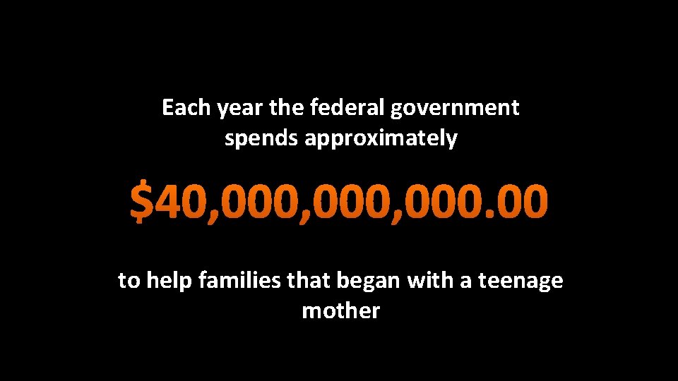 Each year the federal government spends approximately $40, 000, 000. 00 to help families