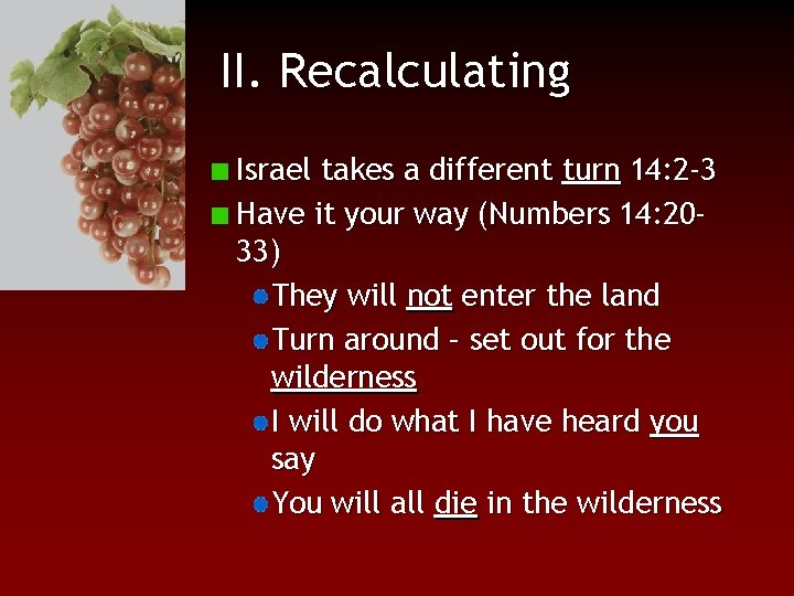 II. Recalculating Israel takes a different turn 14: 2 -3 Have it your way