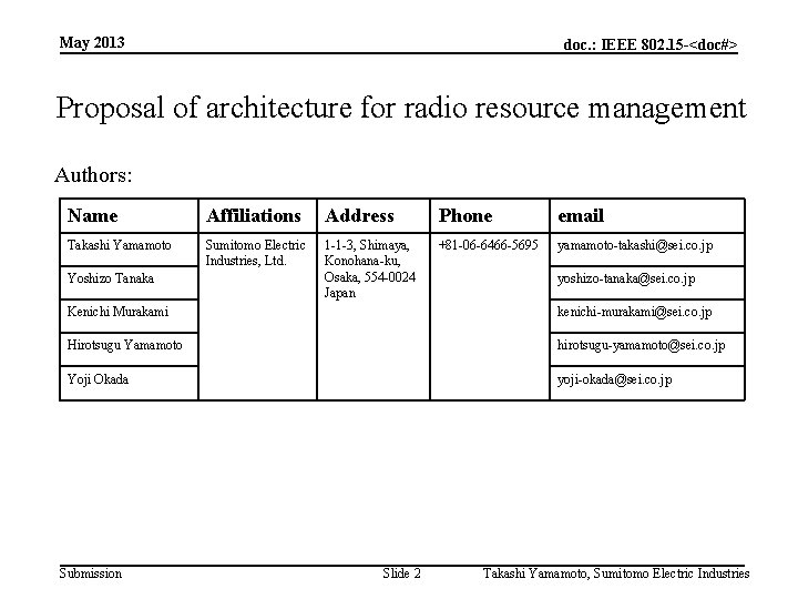 May 2013 doc. : IEEE 802. 15 -<doc#> Proposal of architecture for radio resource
