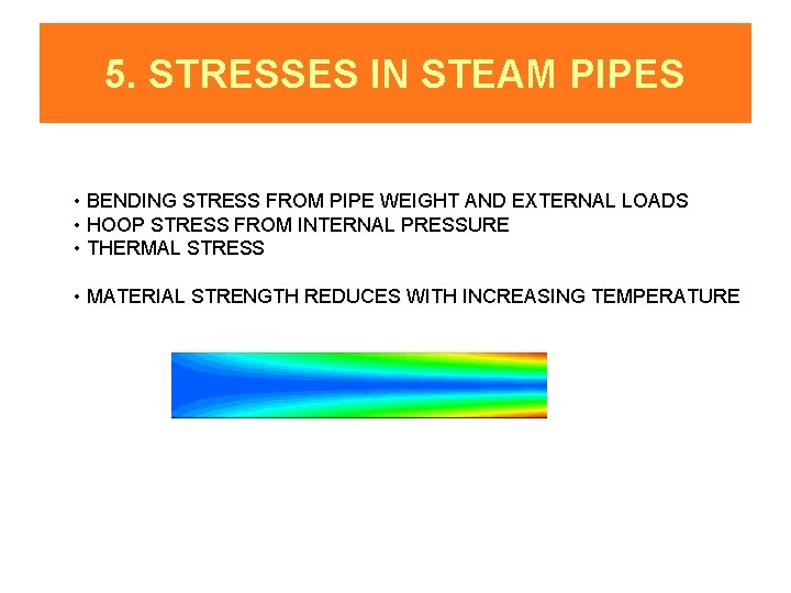 5. STRESSES IN STEAM PIPES • BENDING STRESS FROM PIPE WEIGHT AND EXTERNAL LOADS