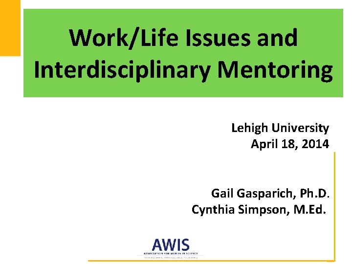 WorkLife Issues and Interdisciplinary Mentoring Lehigh University April