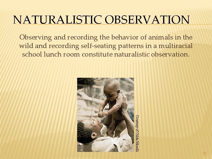NATURALISTIC OBSERVATION Observing and recording the behavior of animals in the wild and recording