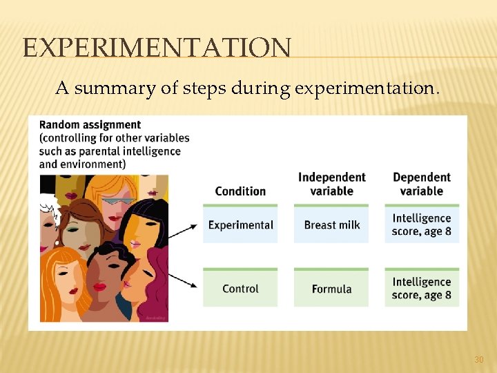 EXPERIMENTATION A summary of steps during experimentation. 30 