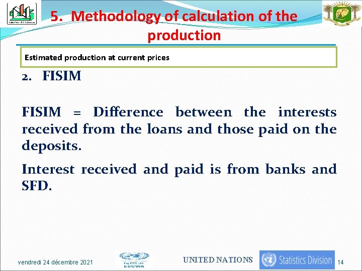 5. Methodology of calculation of the production Estimated production at current prices 2. FISIM