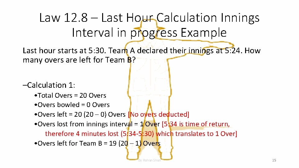 Law 12. 8 – Last Hour Calculation Innings Interval in progress Example Last hour