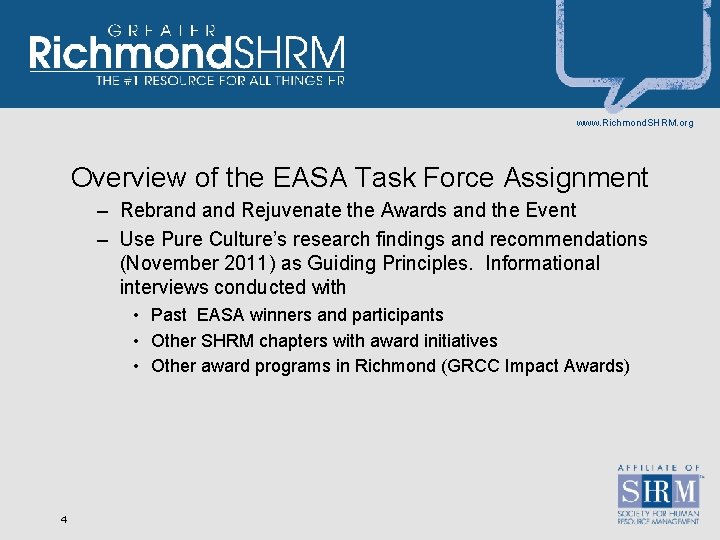 www. Richmond. SHRM. org Overview of the EASA Task Force Assignment – Rebrand Rejuvenate