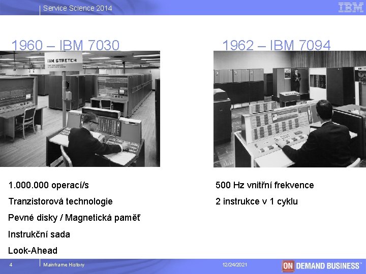 Service Science 2014 1960 – IBM 7030 1962 – IBM 7094 1. 000 operací/s